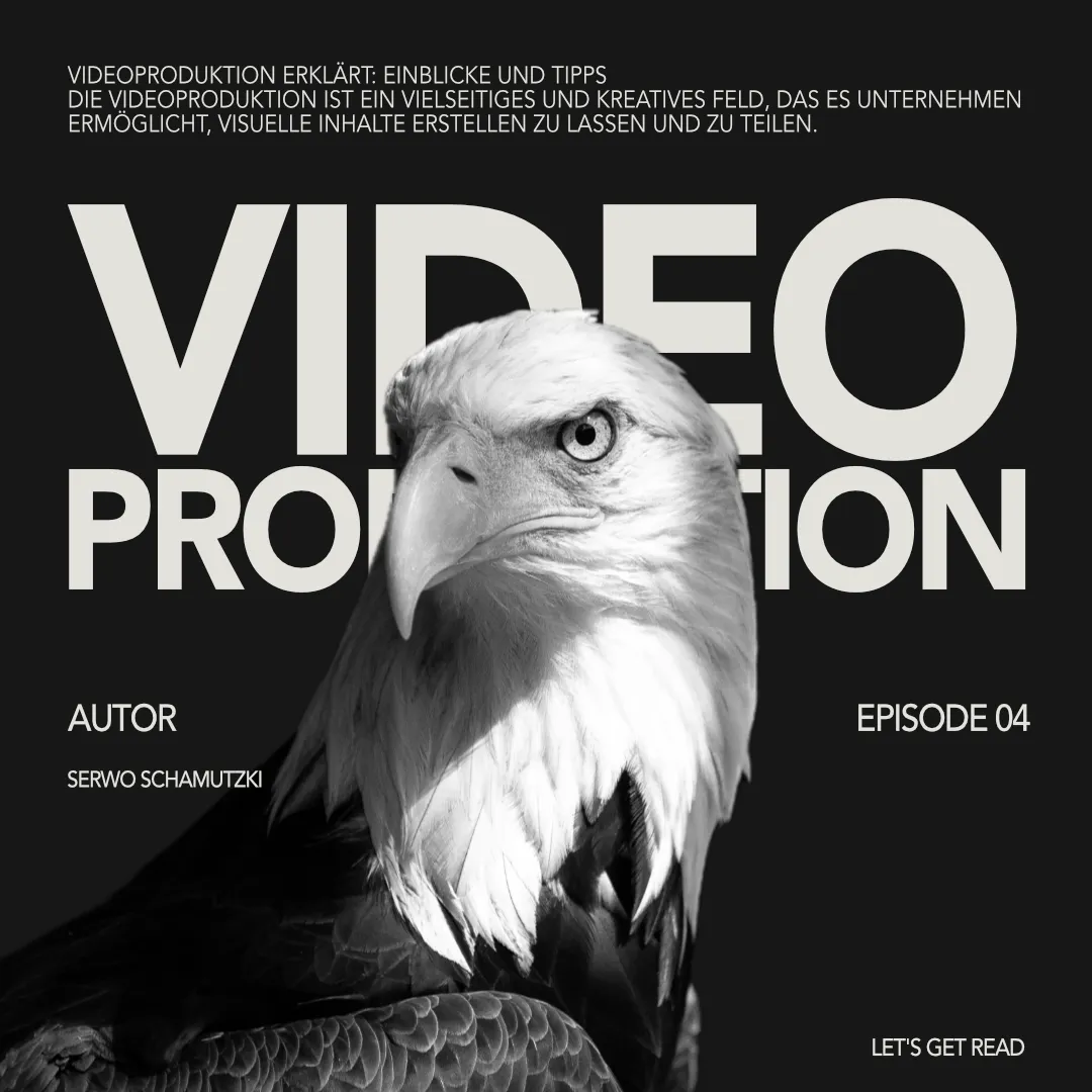 Blogbild „Was ist Videoproduktion“ mit Weißkopfadler auf schwarzem Hintergrund.