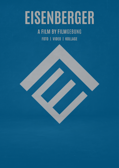Eisenberger Real Estate Logo in Grau auf blauem Hintergrund.