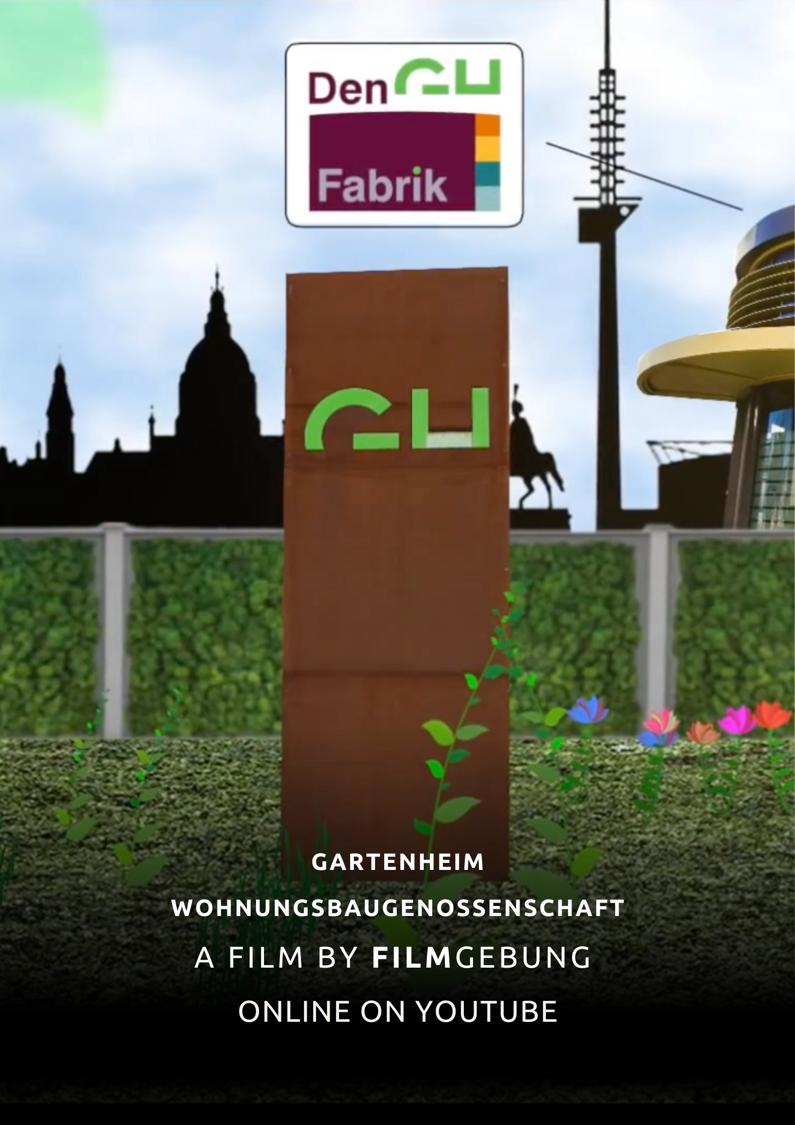 Gartenheim Logo vor der DenGH Fabrik in Hannover.