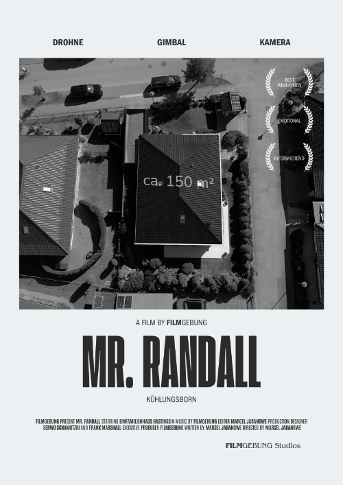 Mr. Randall Logo vor Luftaufnahme eines Hauses.