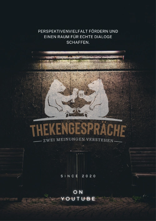 Projektbild „Thekengespräche“ Logo auf dunklem Hintergrund.
